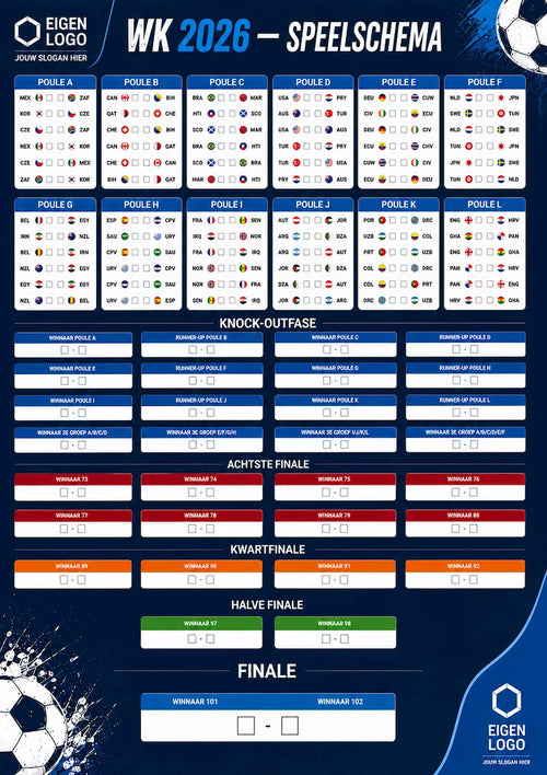 Custom Poster IDBoard WK 2026 Speelschema – 100 x 70 cm